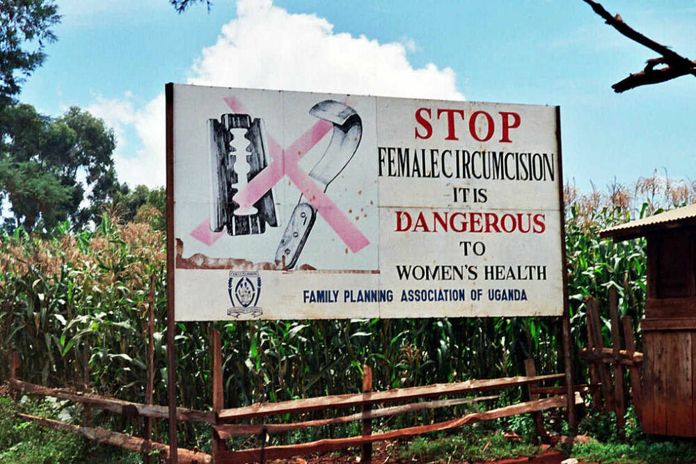 Campaign road sign against female genital mutilation